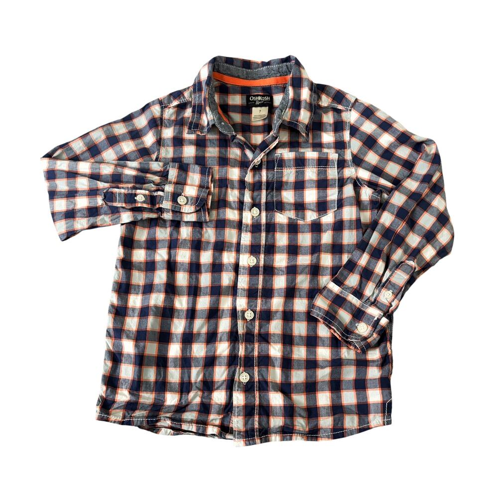 OshKosh Blue/Orange Checkered Button-Down Shirt Boys Size 7